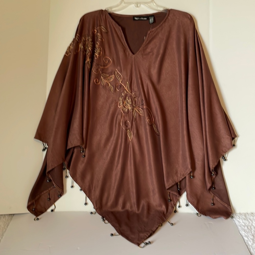 Club Z Collection poncho One size Beaded Embroidered boho style NWT